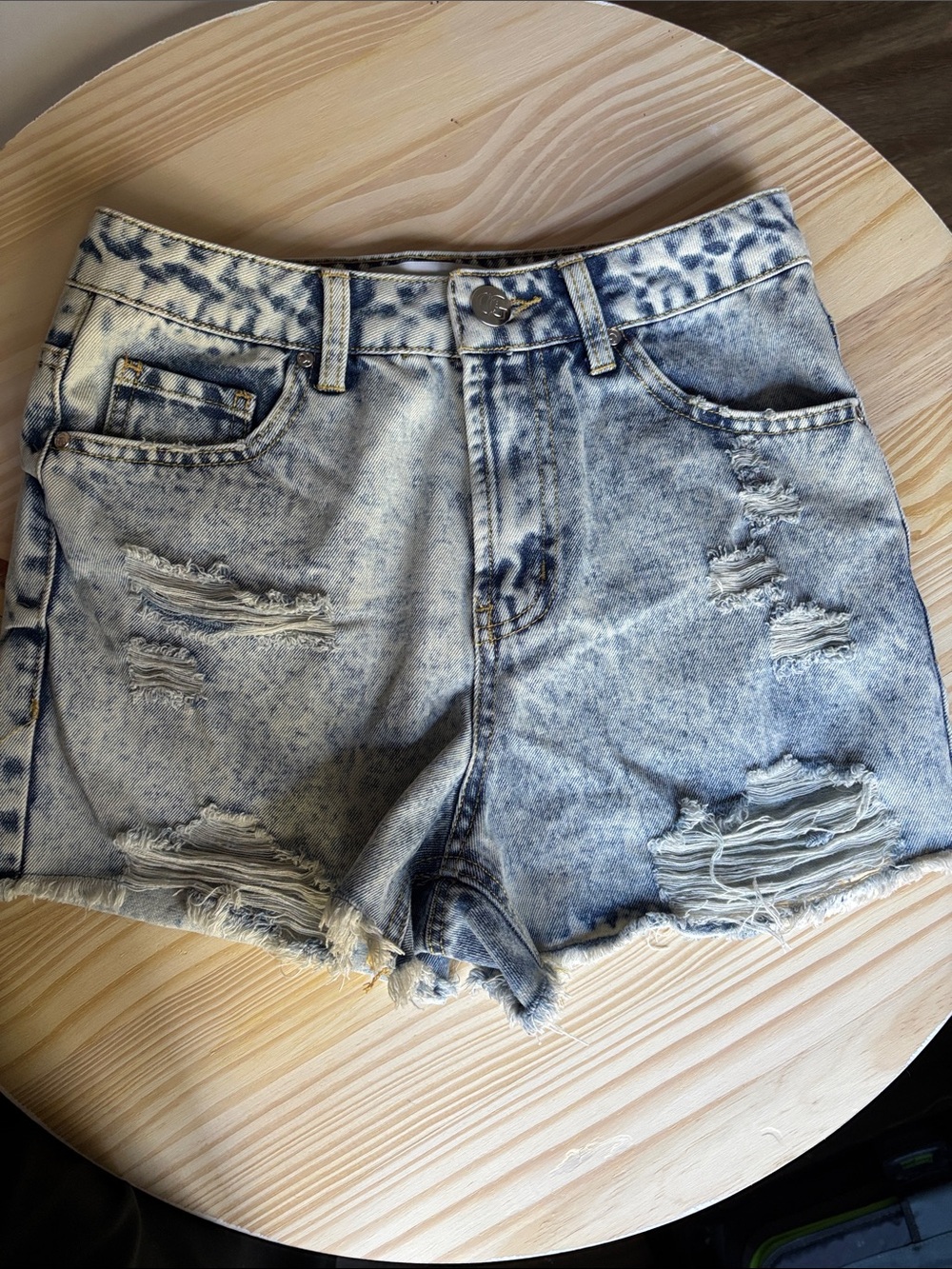Fashion Nova Light Blue Acid Wash Distressed Denim Shorts